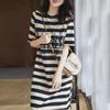 Korean Style Striped Loose-Fit Maternity T-Shirt Dress