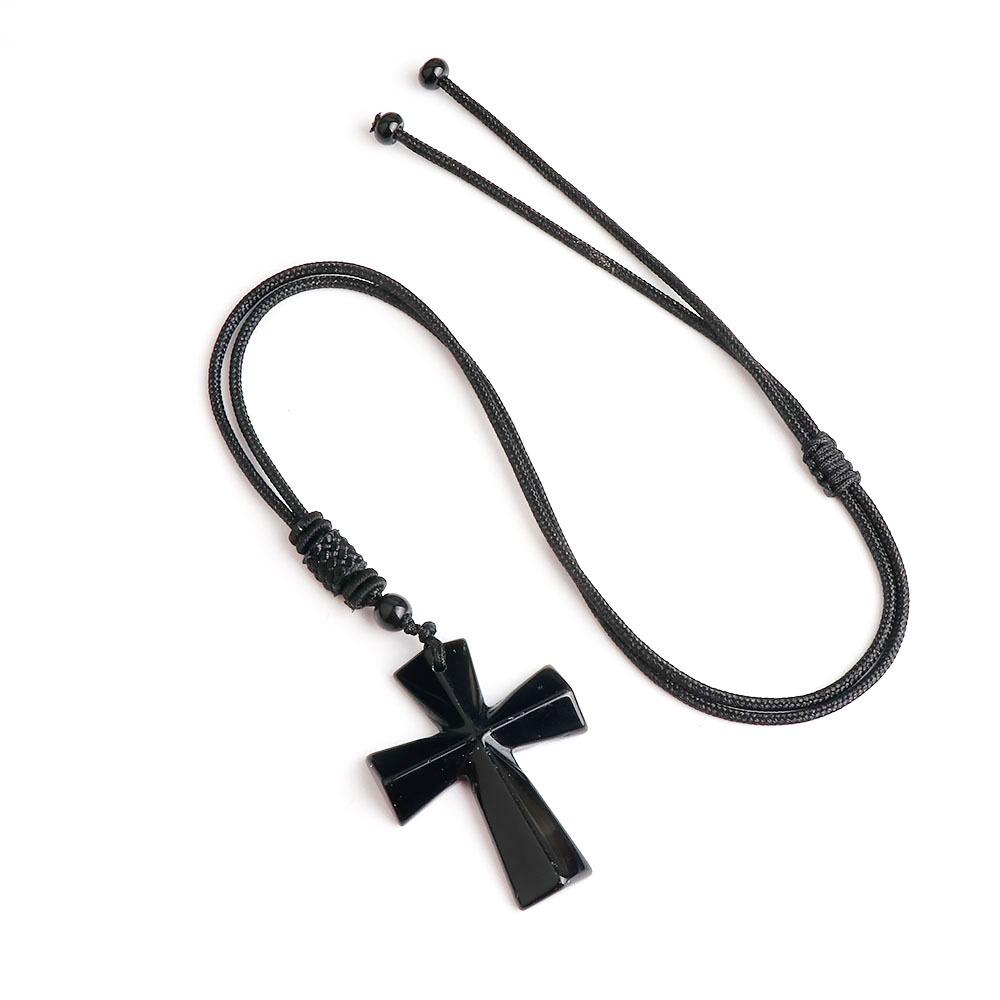 Ожерелье с крестом из агата - полудрагоценный камень, рождественский подарок, цепочка для свитера