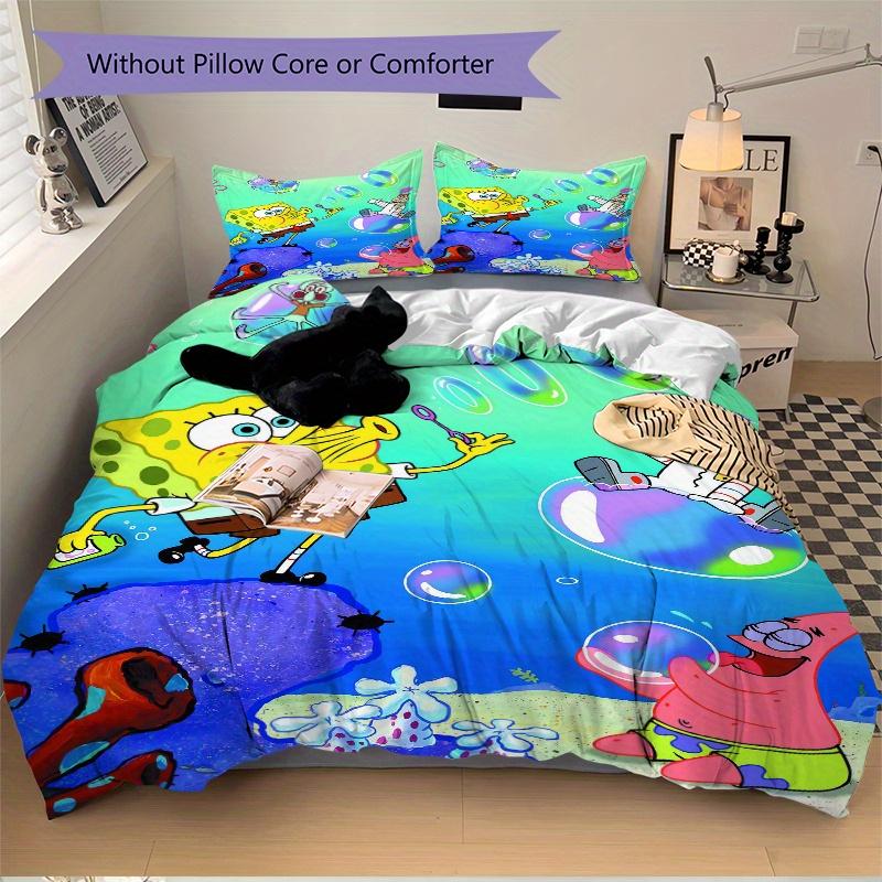 3pcs SpongeBob and Friends Printed Bedding Set, Soft and Comfortable Quilt Cover for Bedroom, Guest Room (1 Duvet Cover + 2 Pillowcases, Pil