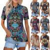 Женская модная повседневная рубашка с отворотом и коротким рукавом с принтом, женские топы на пуговицах