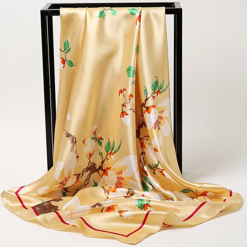 Korean Dongdaemun Cashew Flower Silk Scarf - Large Square, All-Match for Ladies