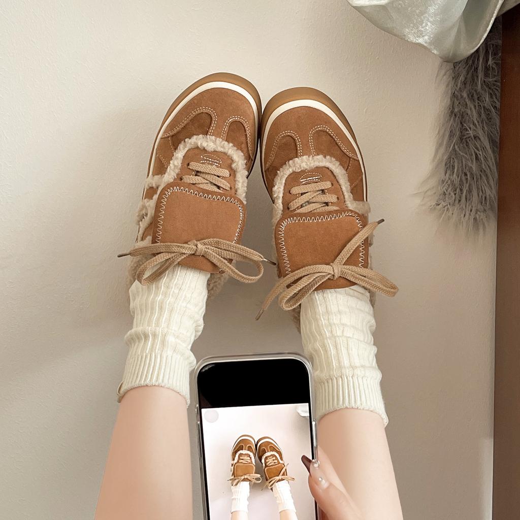 Тыква, запеченная на углях, Оранжевый Осенне-зимний Мех с инеем Универсальная Уличная Повседневная Плюшевая Немецкая Тренировочная Обувь