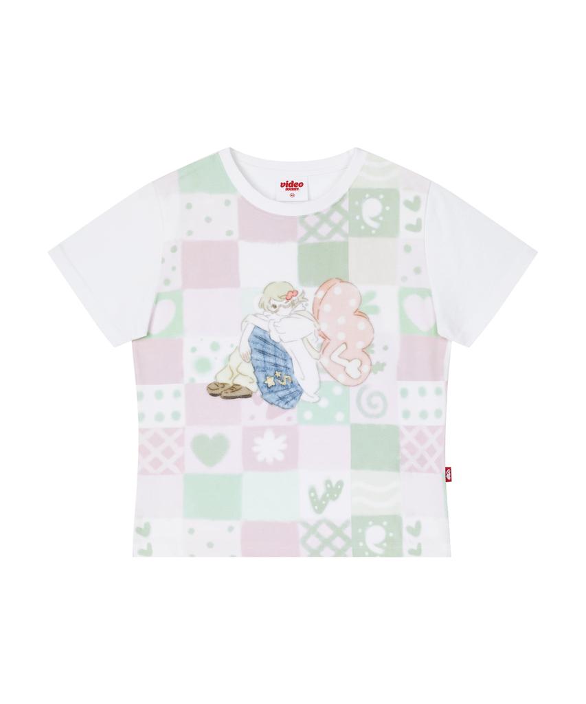 VIDEO JOCKEY [Gyeonggye X Video Jaki] Patchwork Print T-Shirt [Pink]