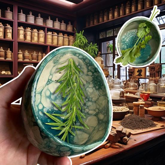 Herb Stripper Bowl Pottery Herb Leaf Removal Tool Kitchen 4-Hole Herb Stripper Meal Prep Tool for Kale Collards Herbs