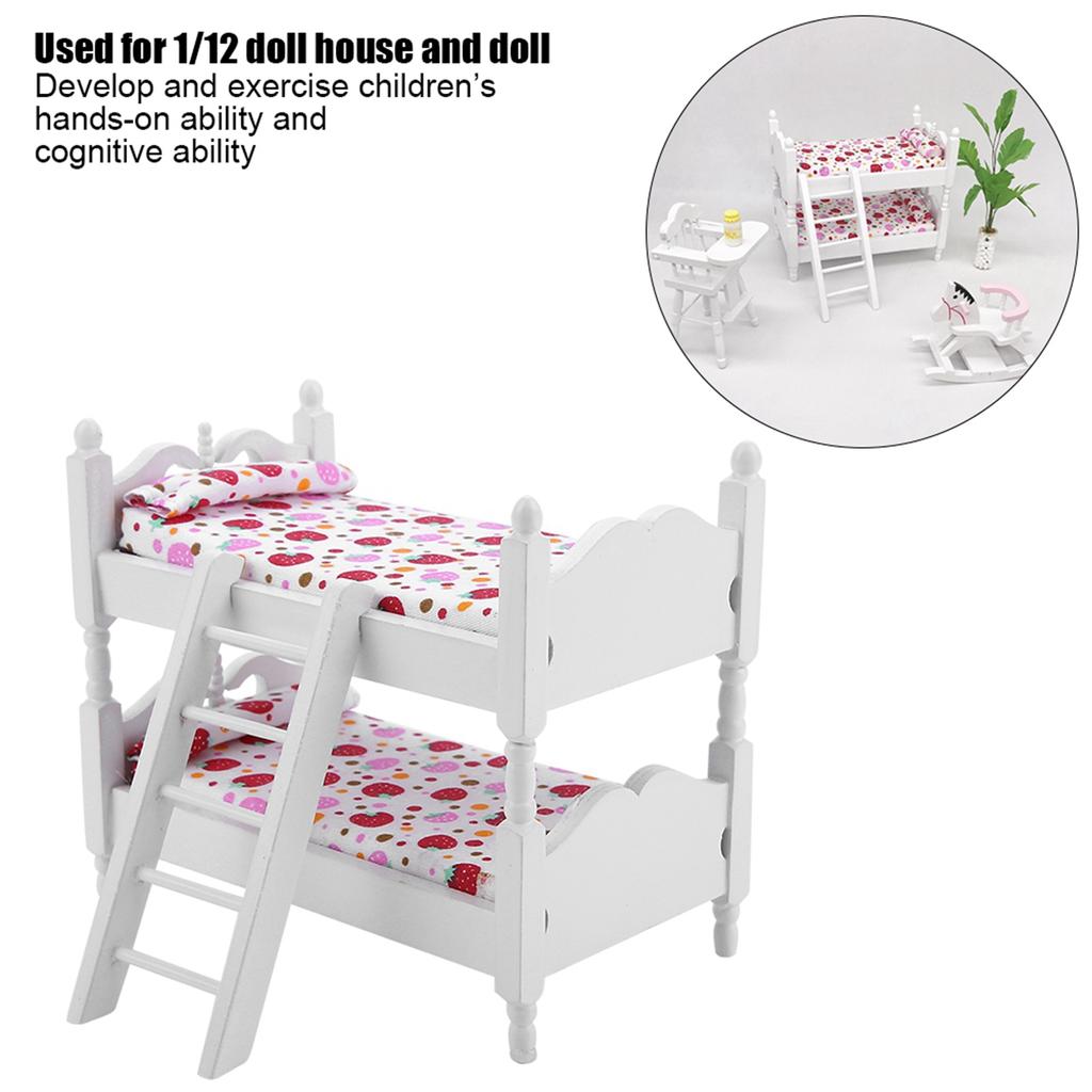 1:12 Doll House Mini Furniture Children Bedroom Model Bunk Bed Toys(Pink Strawberry)
