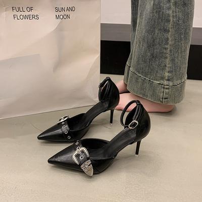 Новые туфли-лодочки на шпильке с острым носком, с заклепками, женственные, с пряжкой, в панк-стиле, с вырезами