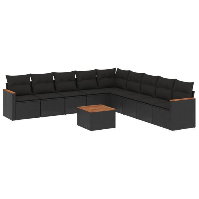 VidaXL Salon de Jardin avec Coussins 10 pcs, Canapés de Terrasse, Ensemble de Meubles de Patio, Mobilier d'Extérieur, Noir 3258464