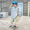 Boys' Summer Striped Short Sleeve Set 2026 New Large Children's Summer Clothes Handsome and Fashionable Trendy Boys' Summer Clothes