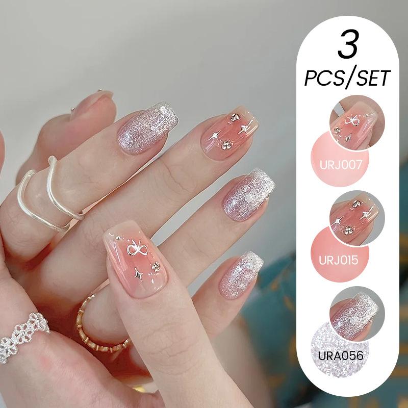 Nail Art Ice Прозрачный набор из 3-х лаков для ногтей, популярный прозрачный клей для лака для ногтей Nude Whitening Powder