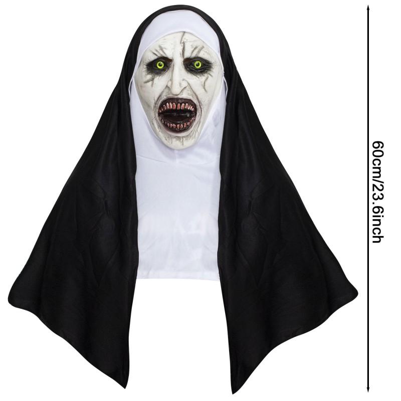 Scary Nun Mask Halloween Costume Latex Horror Face Cover Pranks Party