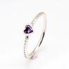 925 Sterling Silver Pan Ring Shiny Heart Purple With Crystal Ring For Women Wedding Party Gift Fashion Jewelry