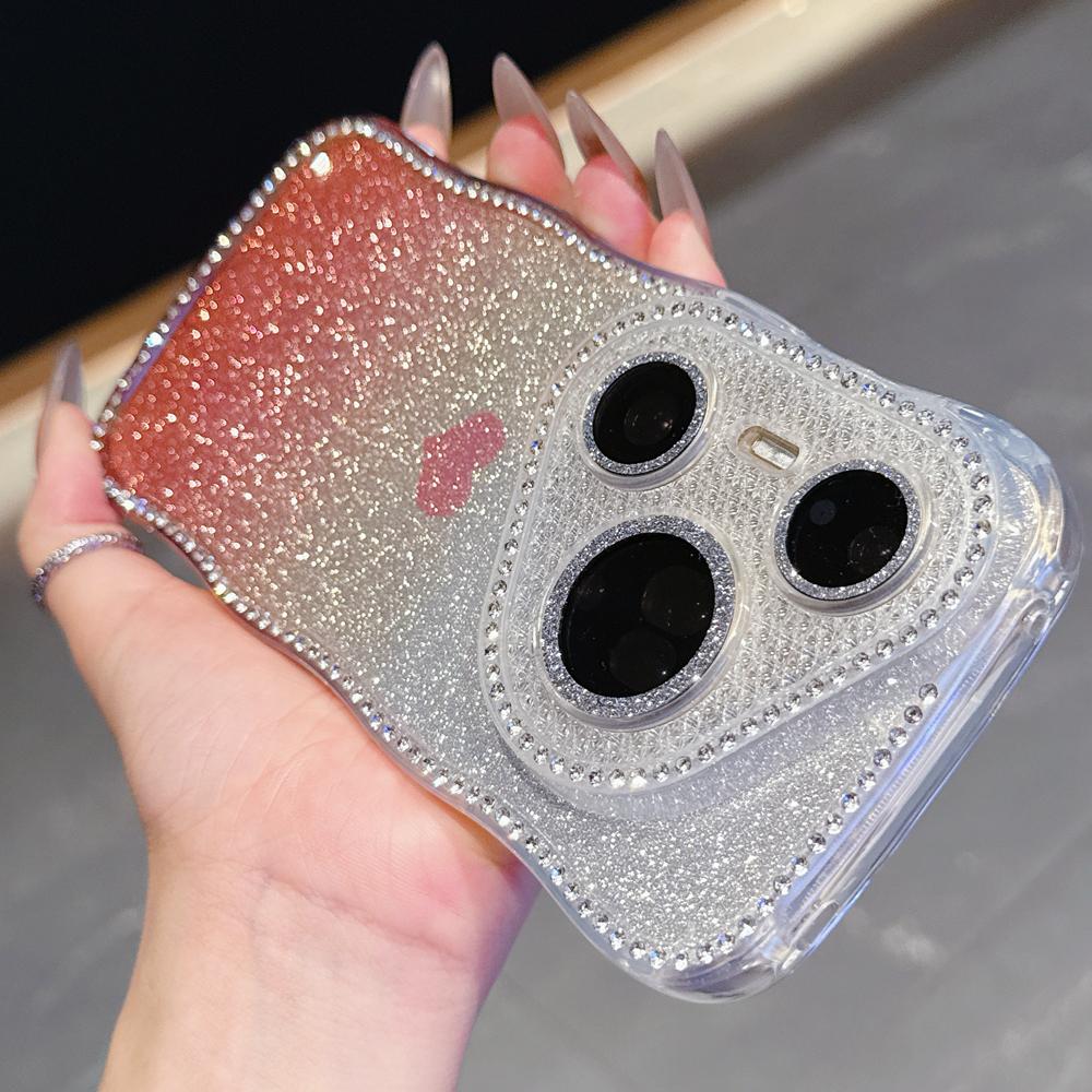 KEYSION Градиентный волнистый чехол для телефона с сердечком для Huawei Pura 70 80 Pro 80 70 Ultra, блестящий, с драгоценными камнями, протектор объектива, противоударный чехол