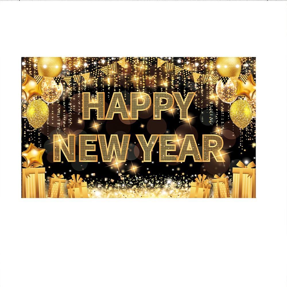 Black Gold 2026 New Year Backdrops Polyester Night Glittering Party Background Colorful Balloon Champagne Photo Background