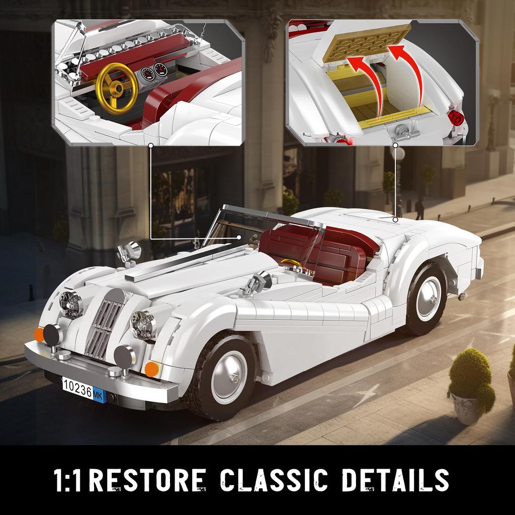 Mould King 10236 MOC Retro Open Car Building Block Kit, 1302+ Parts Model Car Kit, Technological American Sports Car Toy for Adults and Kids Ages 8+