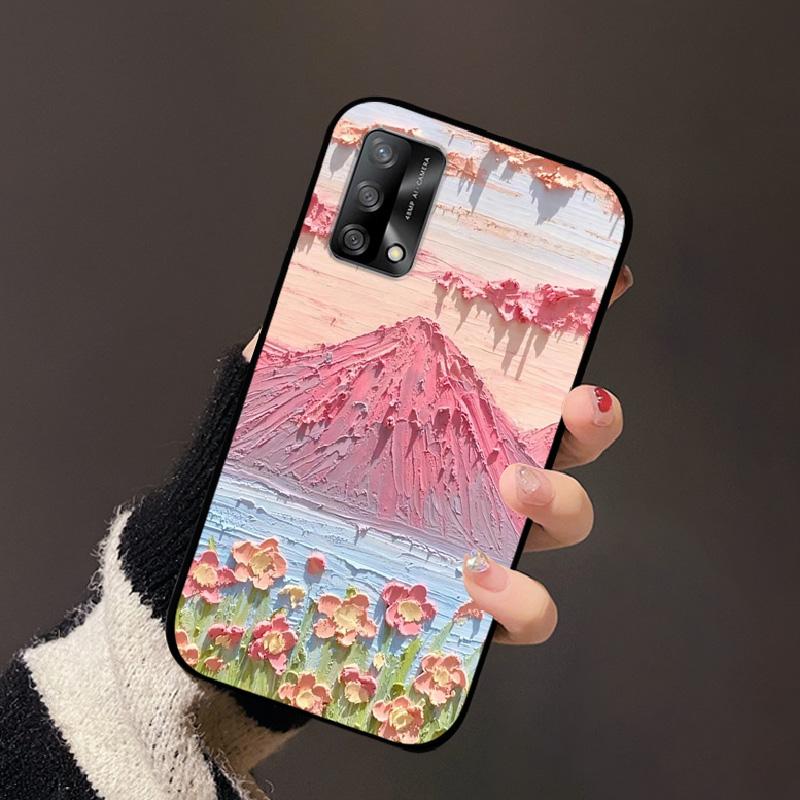 Для OPPO A74 4G Oppo F19 Чехол Роскошный Цветок Черный Мягкий Силиконовый Чехол для Телефона Для OPPO A74 4G Задняя Крышка F19 Coque Мультяшный Бампер