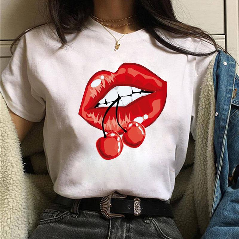 New Fashion Women Tshirt Watercolor Lips Printed Tops Tee Casual Short Sleeve Female Tee Shirts Harajuku Graphic T-Shirts Femme