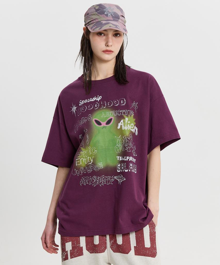 HOODHOOD Spray Alien Short Sleeve T-Shirt Purple