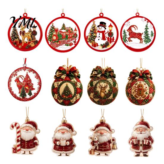 Festive Tree Pendants with Hanging Strings 2D Flat Acrylic Christmas Ornaments, Decorative Holiday Decorations Ornaments for Decoration Lanyard Party