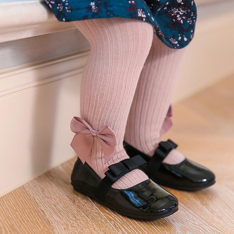 Pale Pink Ribbed Tights Children' Tights with Bows 2-4 Years