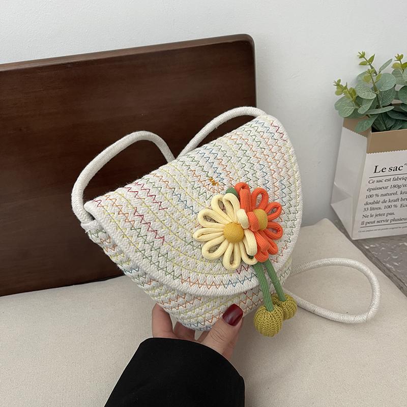 Цветовая контрастная плетеная женская сумка через плечо Маленький изящный кошелек для монет Легкий портативный милый цветочный декор свежий стиль