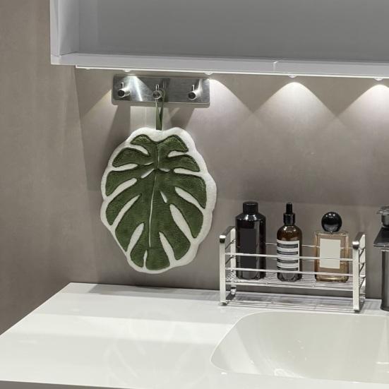 Зеленый Лист Ручное Полотенце Мягкое Впитывающее Полотенце с Листом Алоказии Ручное Полотенце с Листом Монстеры с Петлей для Подвешивания для Дома Ванной Кухни