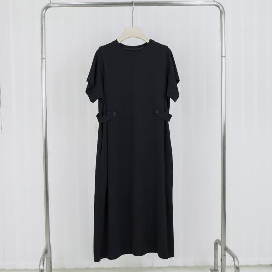 Женское платье миди с круглым вырезом и коротким рукавом, облегающее повседневное платье, однотонное свободное летнее платье