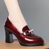Fashion High Quality Pumps for Women Solid Color Thick Heel Soft Leather Shoes Patent Leather British Woman Round Toe High Heels Shoes