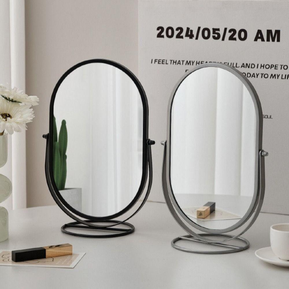 Oval Makeup Mirror Light Luxury Desktop Stand Mirror Iron Art Vanity Mirror  Student Dormitory