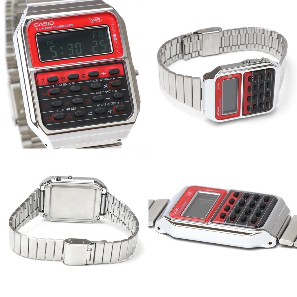 Через часы-калькулятор CASIO Data Bank Красные с браслетом из нержавеющей стали [Отправка почтой] Мужские CA-500WE-4B [Б/у]