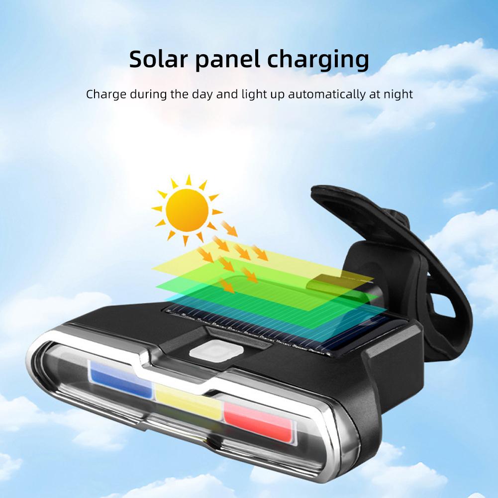 Велосипедный задний фонарь на солнечной батарее, дорожный фонарь безопасности, сверхъяркий велосипедный задний фонарь, водонепроницаемый, перезаряжаемый, 7 режимов, простая установка, идеально подходит для велосипедистов