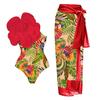 2024 New Flower One Piece Swimsuit Luxury Women Swimwear Monokini Bodysuit Swim Suit Bathing Suit Belt Beach Wear Summer Suits Red