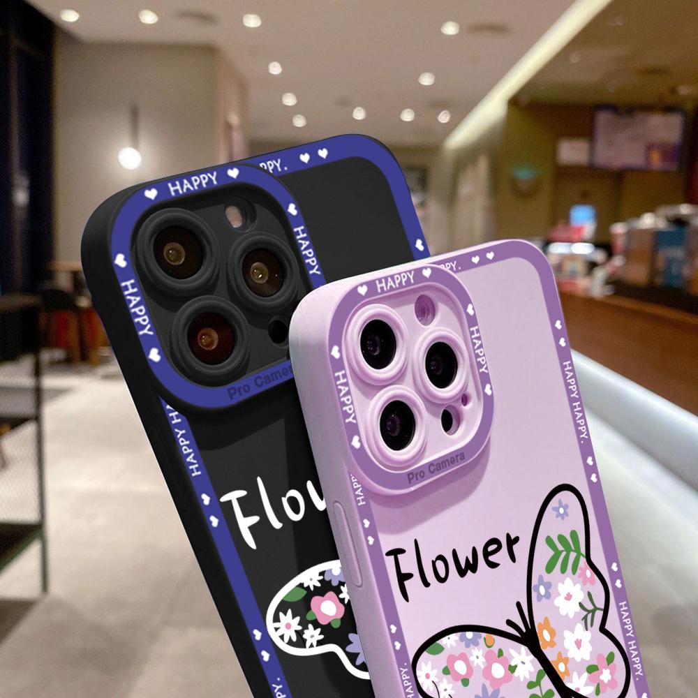 Для iPhone 16 15 14 Pro Max Redmi Note 13 12 Pro Samsung S25 S24 Ultra A13 A14 A15 A16 Цветы Бабочки Дизайн Полный Объектив Камера Защитный Чехол