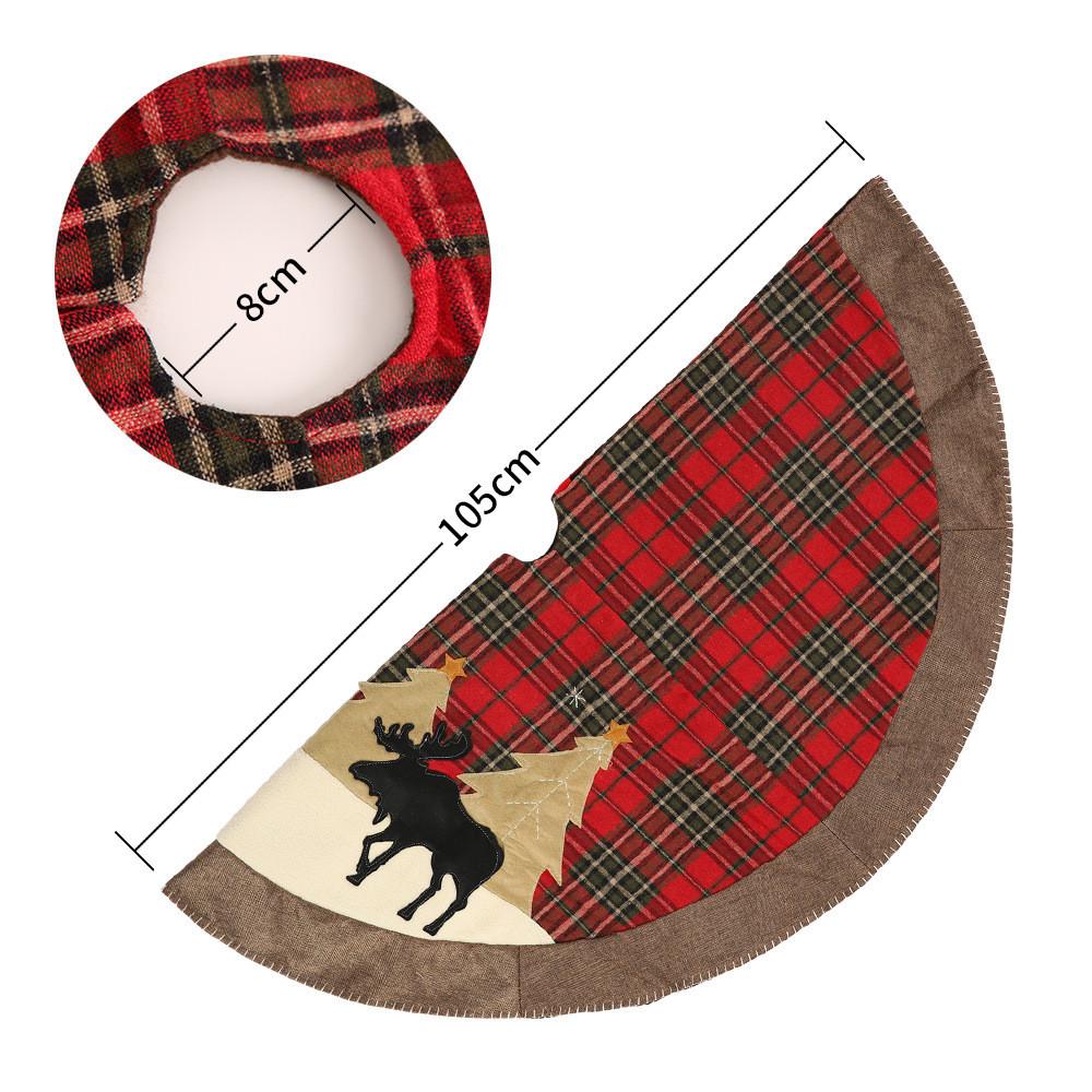 Festive Checked Fabric Christmas Tree Skirt With Charming Embroidery And Unique Design