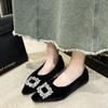 Low-heeled Diamond Furry Shoes for Women, New Winter Fashion Pointed Toe Shoes Warm Shallow-mouthed Women's Shoes