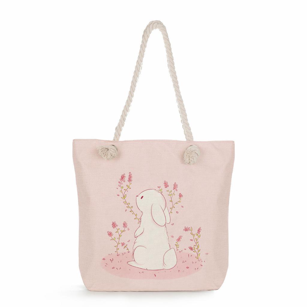 Creative Rabbit print thick rope single-shoulder beach bag 7247 CLE