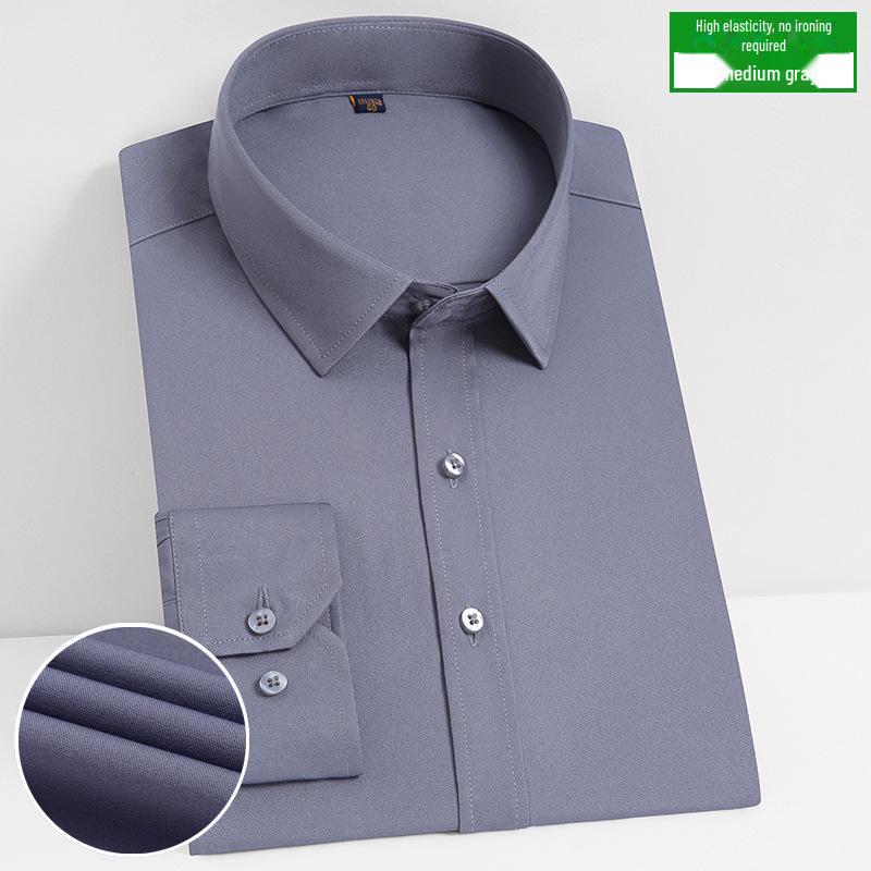 Мужская белая рубашка с длинным рукавом, облегающего кроя — эластичная, удобная, не мнется, профессиональный корейский стиль