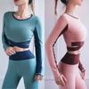 Бесшовный женский комплект для йоги, спортивная одежда для тренировок, одежда для спортзала, укороченный топ с длинными рукавами для фитнеса, леггинсы с высокой талией, спортивные костюмы