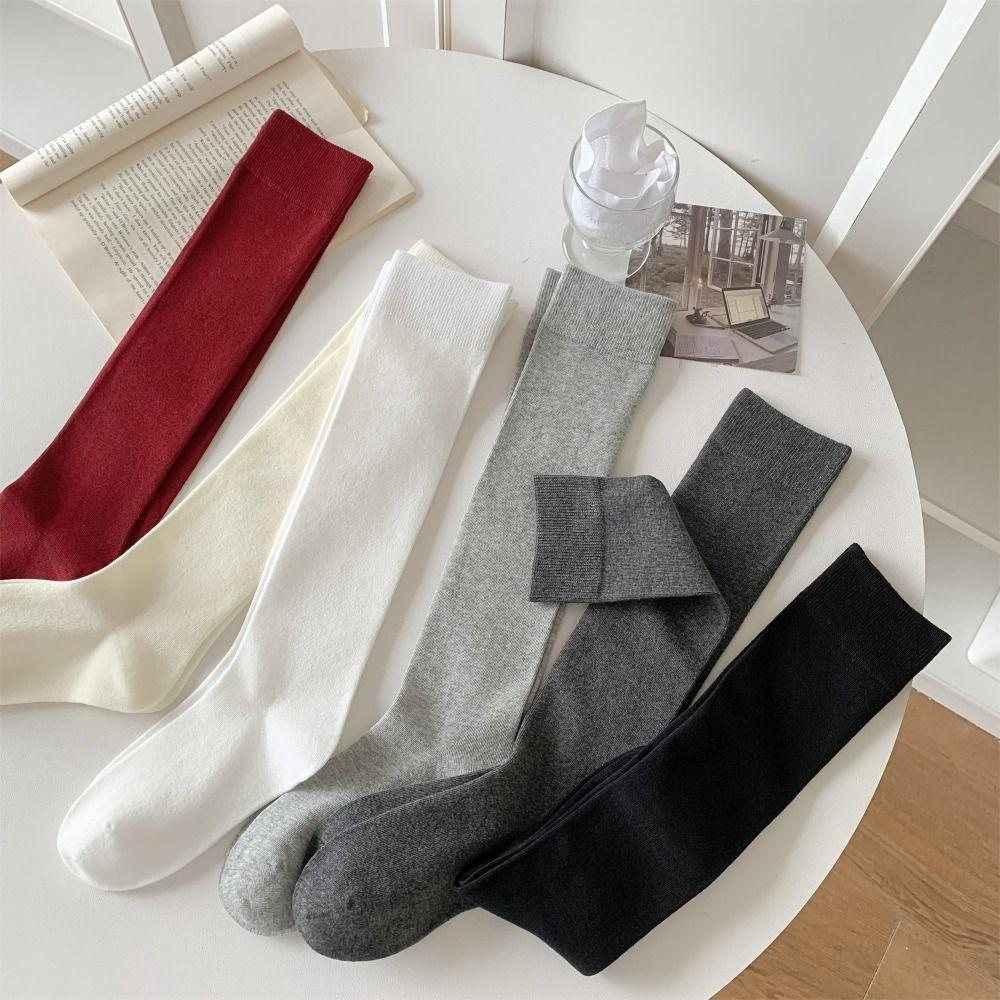 Elastic Knee High Socks Solid Color Japanese Style Socks Breathable Socks Autumn Season