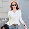 Spring and Autumn Women's Thin Bottoming Temperament Cotton Long-sleeved V-neck T-shirt