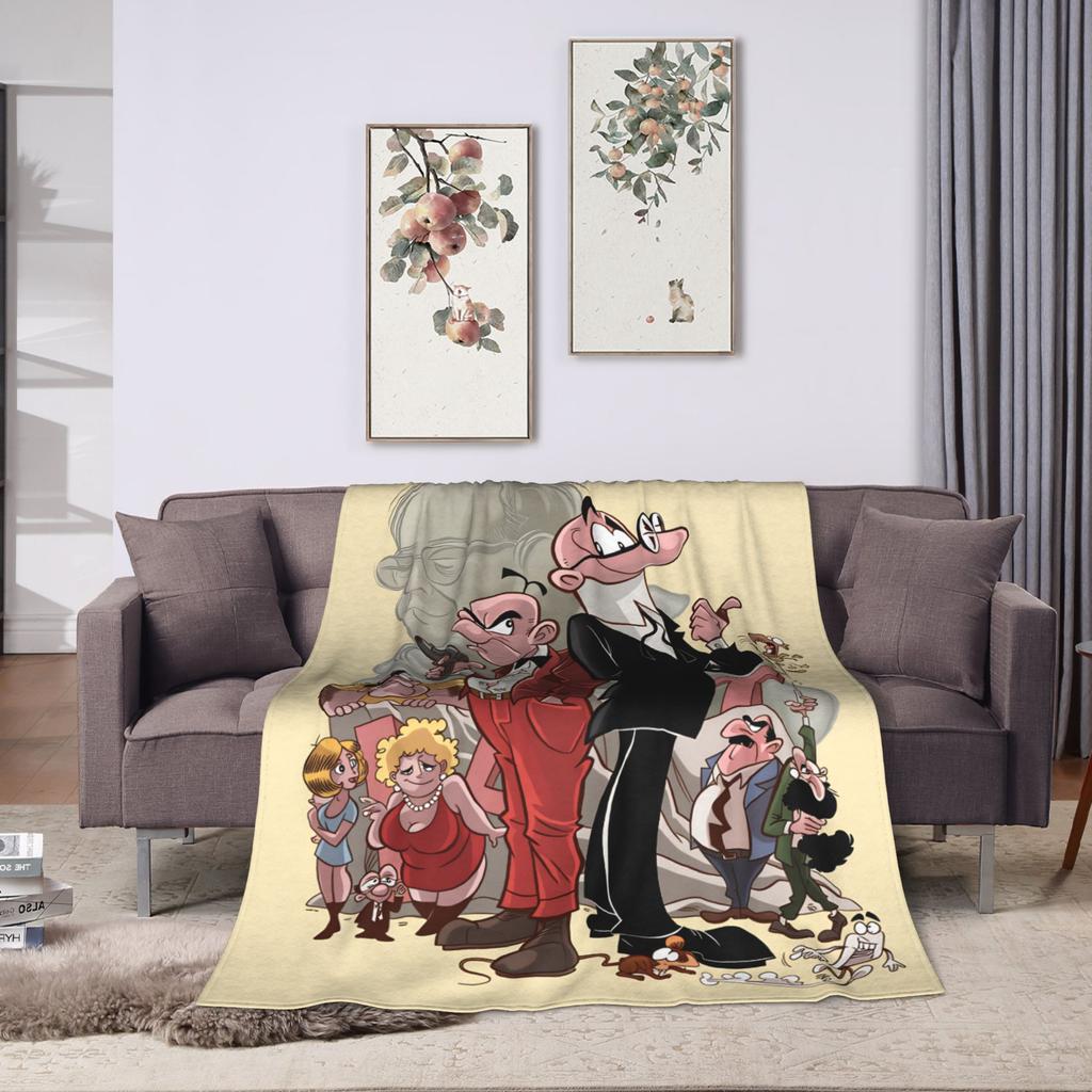 Mort & Phil Mortadelo y Filemón Blanket Warm Soft Novelty For Living Room Airplane Travel Flannel Bedspread Bed Cover