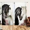 2 шт. Шторы с принтом «Лошади, которые любят друг друга» для домашнего декора — оконные карманы с карнизом для спальни, офиса, кухни