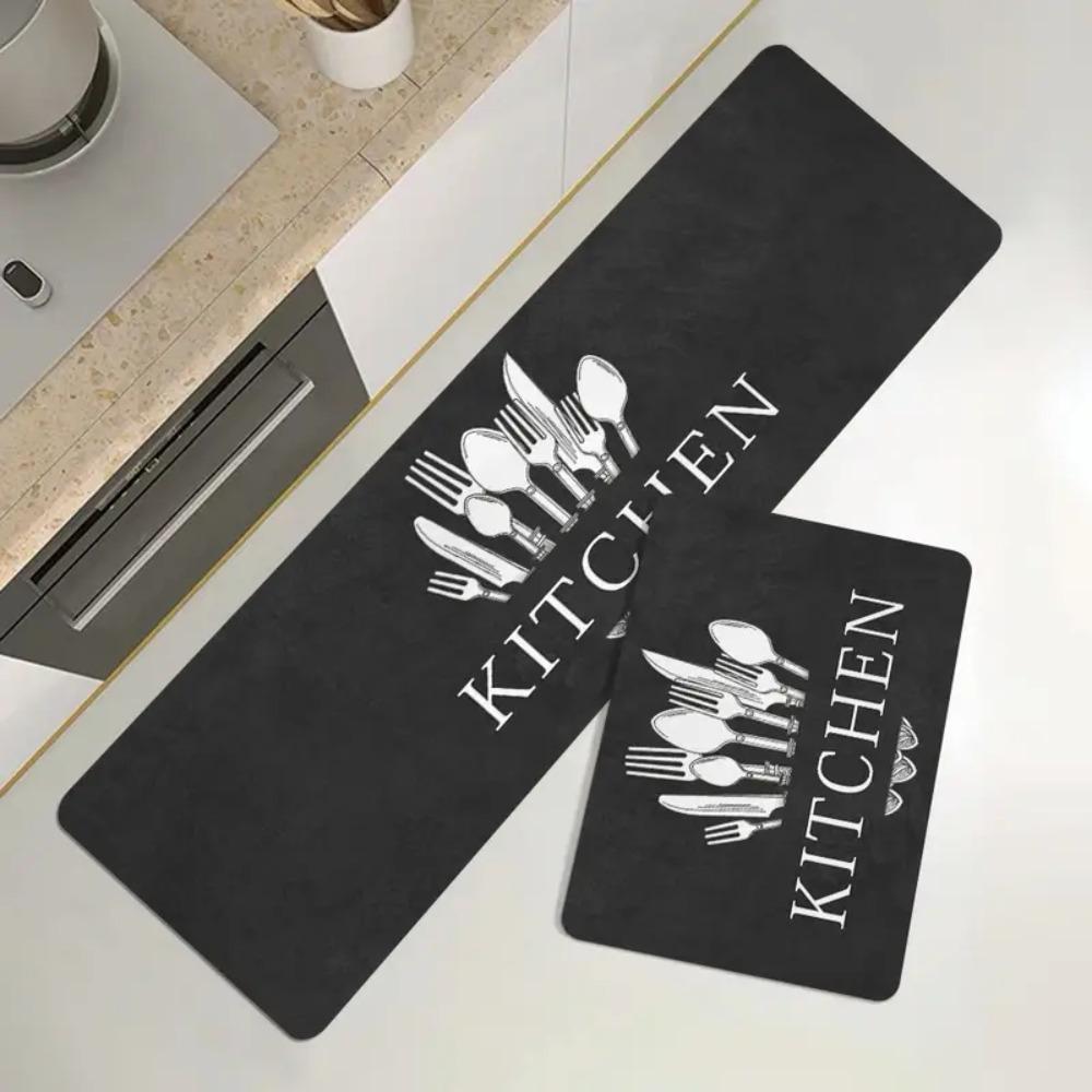 Tableware Pattern Floor Mat Dirt-resistant Doormat Kitchen Carpet Kitchen Runner Rug Entrance