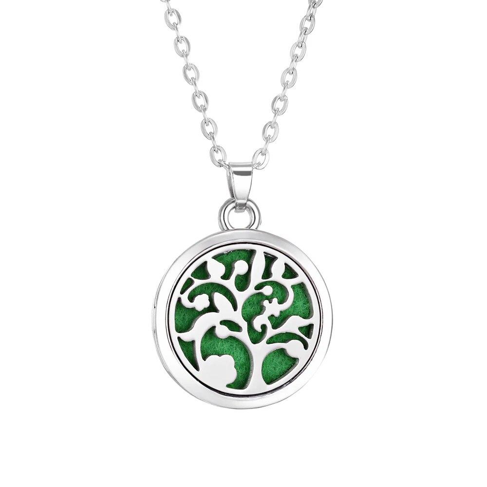 Tree of Life Alloy Stainless Steel Locket Pendant Aroma Diffuser Necklace