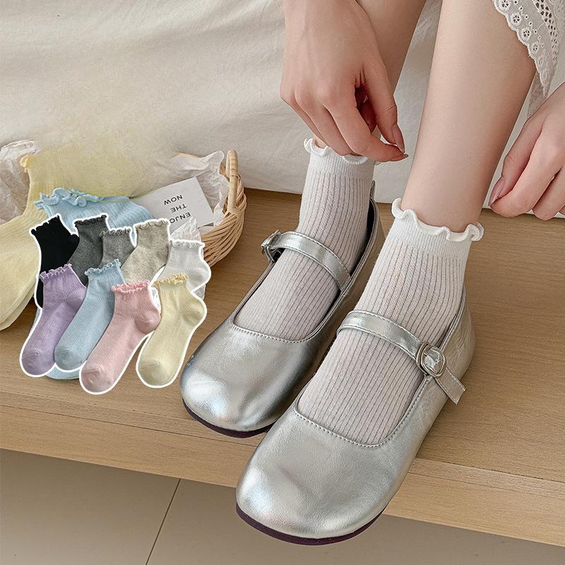 Female Spring and Summer Thin Style Draw A Mesh Lovely Cream Ear Ear Side In The Tube Socks