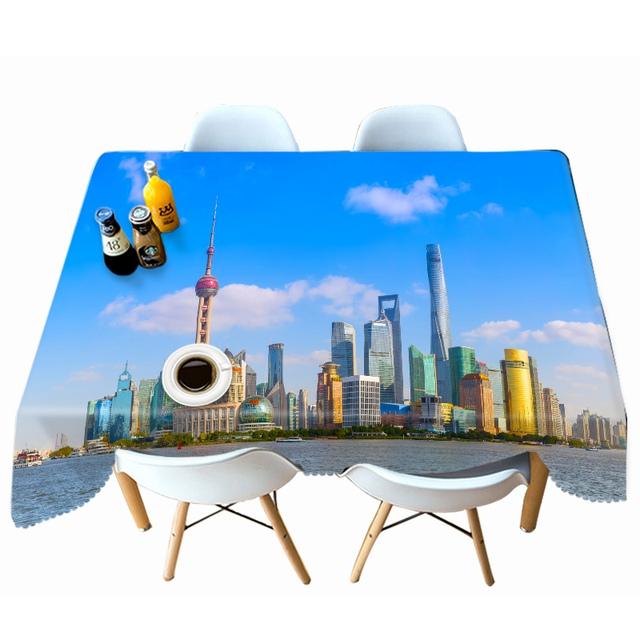 Harbour City Nightscape Pattern Tablecloth Dustproof Thicken Cotton Rectangular Round Table Cloth For Wedding Picnic Party