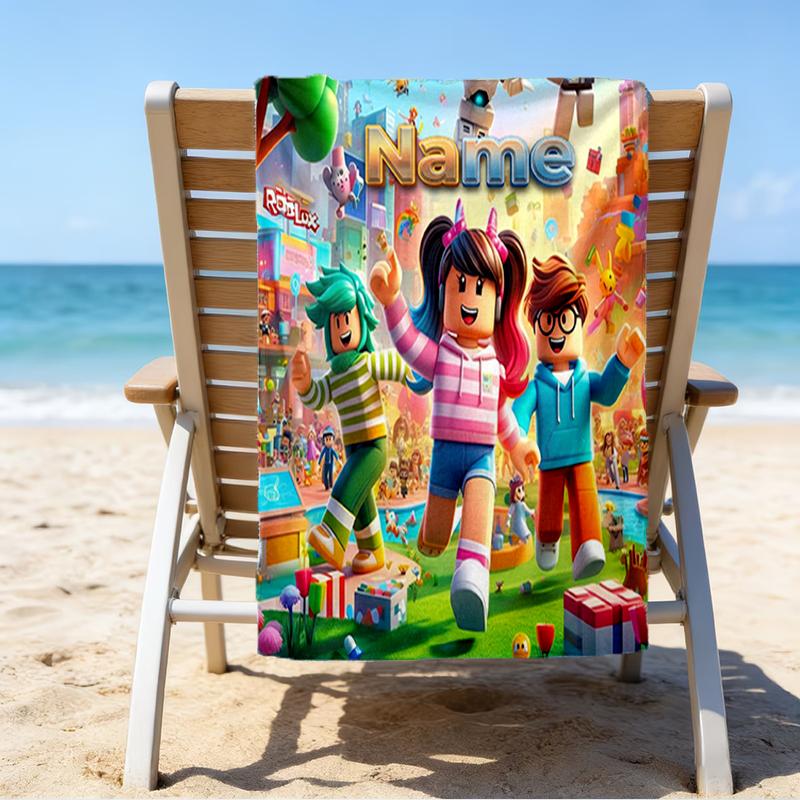 Custom Name Ultrasoft Beach Towel With Roblox Themeideal For Pool Camping Diving Perfect Travel Essential Vibrant Beach Towel