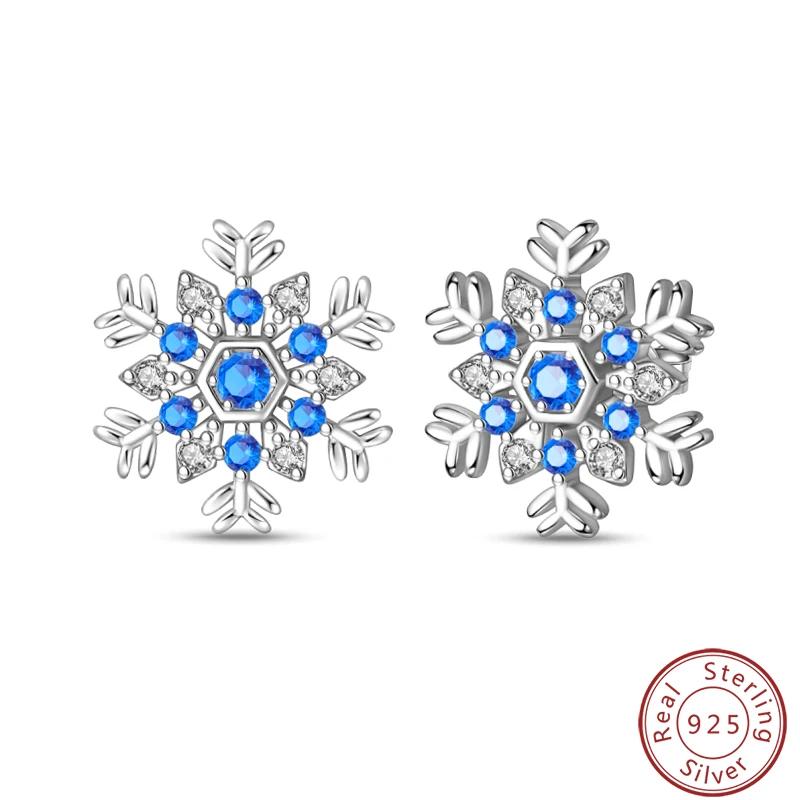 Women's Romantic 925 Silver Snowflake Star Shining Zircon Christmas Winter Earrings Fit Wedding Party Exquisite Jewelry