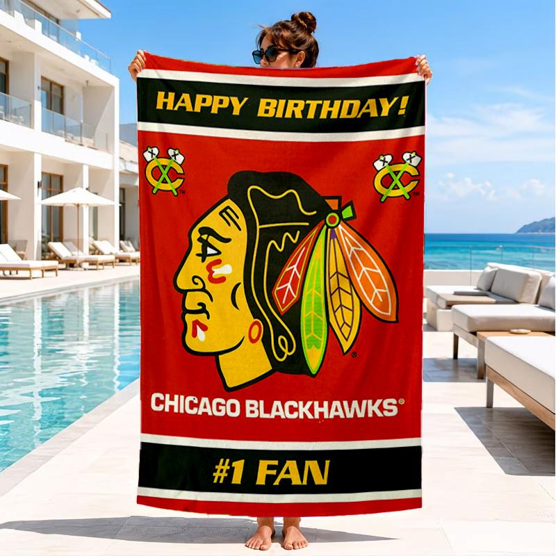 Chicago Hockey Beach Towel, Super Soft Microfiber, Perfect Gift for Her/Him, Birthday, for Pool, Beach, Travel, Decor Beach Party