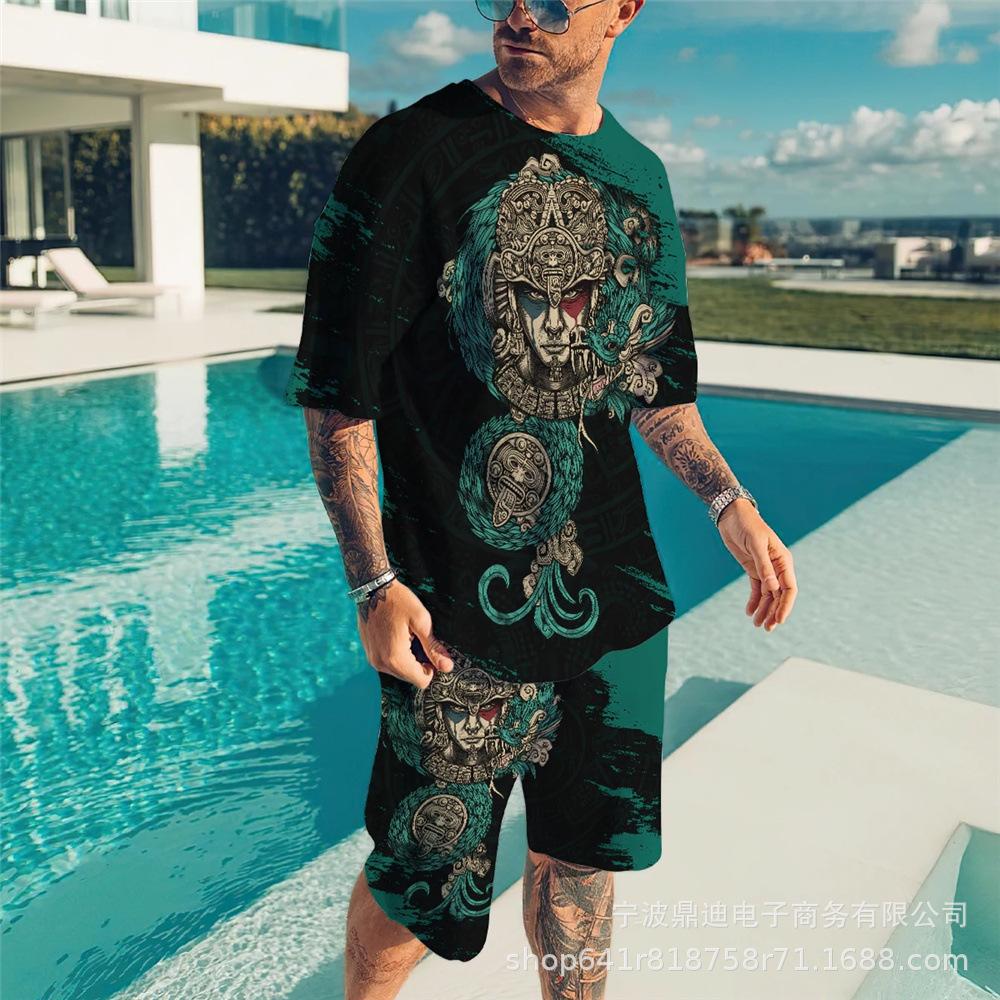 Летняя мужская футболка с 3D принтом и круглым вырезом, шорты с короткими рукавами, комплект из двух предметов, модная повседневная классная уличная одежда, спортивный костюм большого размера