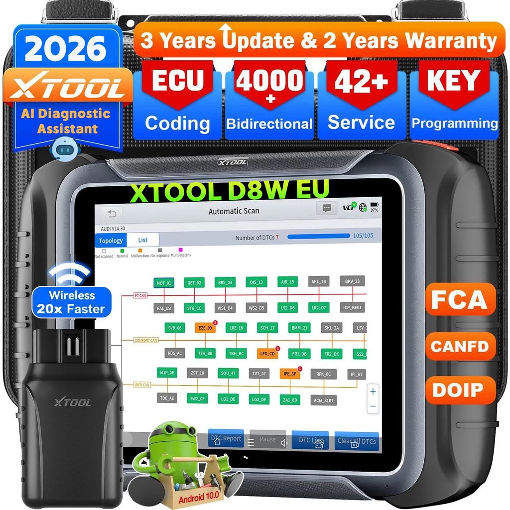 EU Stock XTOOL D8W EU Obd2 Scanner Bidirectional Relearn Oem Level Car Engine Diagnostic Tools Coding Machine Cars ECU Scanner